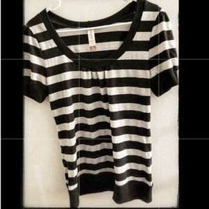 Black & Metallic Stripped Top With Capped Sleeve